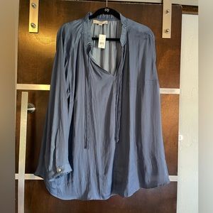LOFT Silky blue tie neck blouse size 20